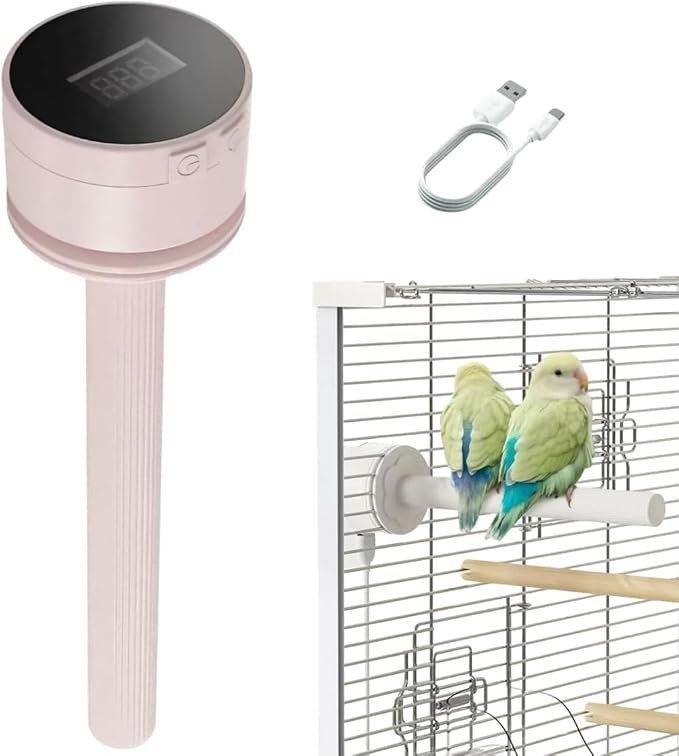 Parrot Heated Perch, 5-Level Adjustable Temperature Heated Bird Perch with Timer & Display, Bird Cage Heater Stand for Small Medium Birds Indoors Outdoor (Pink, M)