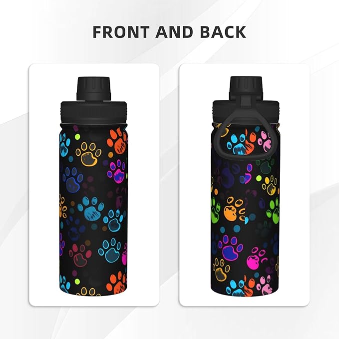 Colorful Dog Paw Print Water Bottle,18oz Sports Insulated Kettle for Cycling Gym Basketball Outdoor, Suitable as a Present