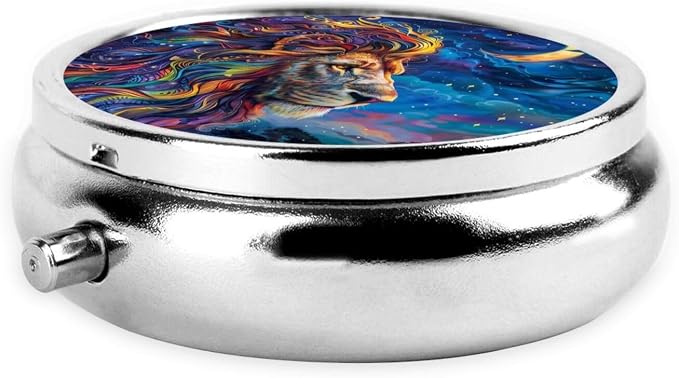 Celestial Lion Portable Pill Organizer | 3 Compartment, With Mirror, For Men Women, For Daily Supplements, Vitamins, Fish Oil, Jewelry, Candy, Travel