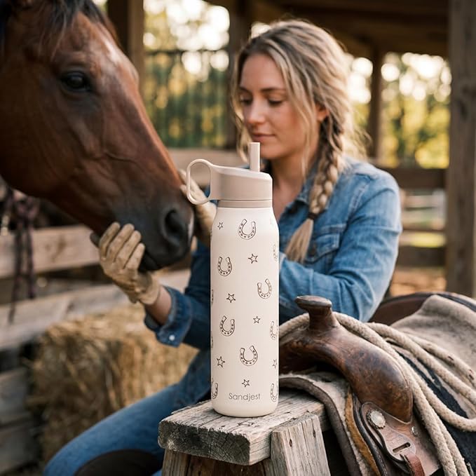 Horse Stainless Steel Water Bottle with Twist Lid 20oz, Horseshoe Travel Insulated Water Bottles for Sports & Gym, Gift for Women Girls Friends Birthday Christmas