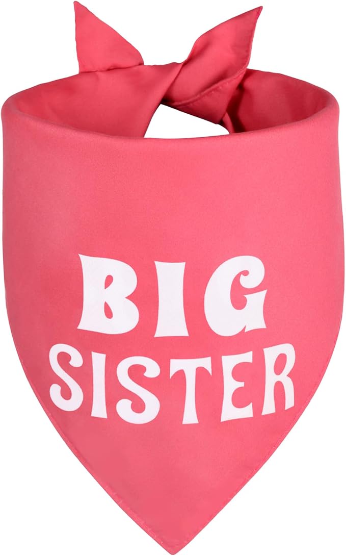 Big Sister Dog Bandana Pink XLarge 1PCS, Adjustable Triangle Scarf | Pregnancy Announecment, New Baby for Family.