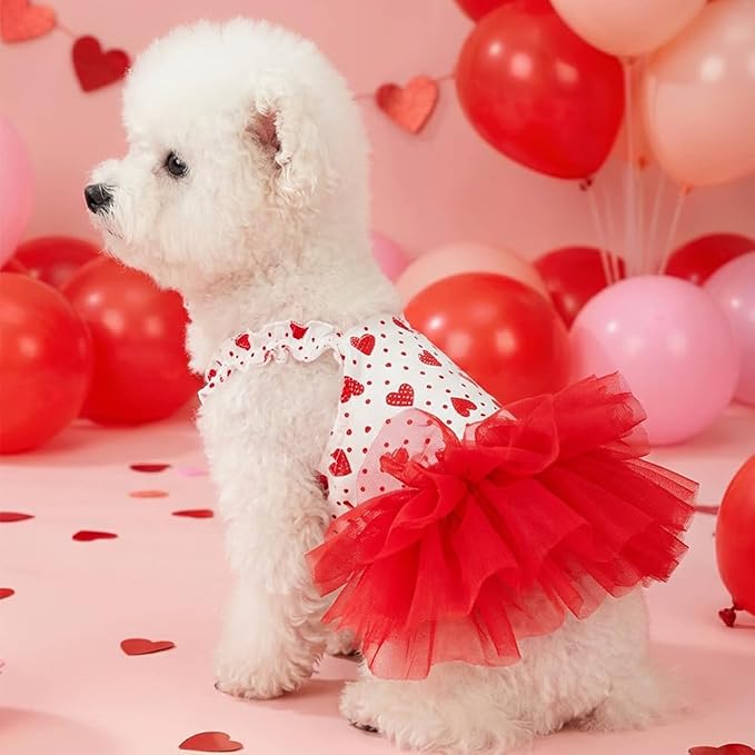Red Small Dog Dress with Heart Patterns Sleeveless Summer Puppy Clothes Girl Dog Outfit Bow Knot Cat Dresses Pet Clothes for Valentines Birthday Holiday Wedding Birthday (Red, Medium)