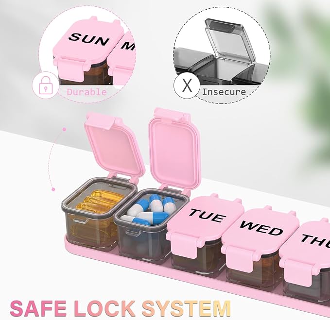 Extra Large Weekly Pill Organizer with 7 Detachable Compartments | XL Pill Organizer, Portable Medicine Pill Organizer for Supplements, Daily Pill Case for Home and Travel