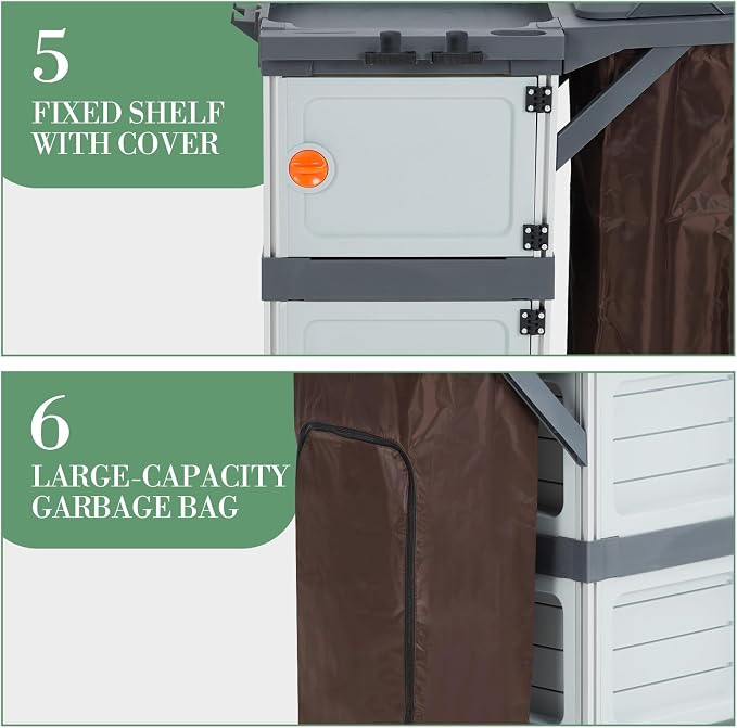 Commercial Janitorial Cleaning Cart 3-Shelf 2-Cabinet Housekeeping Cart with Lockable Wheels Oxford Bag and Cover Heavy Duty for School Hotel Apartment