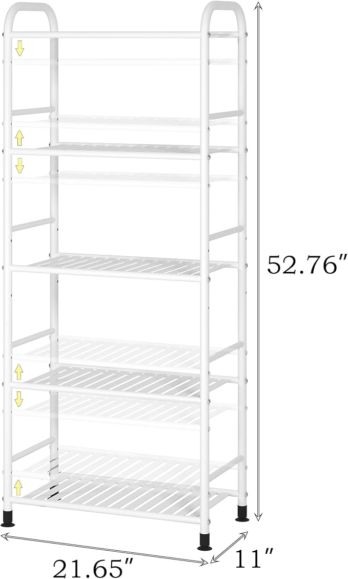 JSB 5-Tier Adjustable Shelving Unit, Heavy Duty Storage Rack Organizer Metal Corner Shelf for Kitchen Living Room Laundry Pantry Bathroom (White, 5 Tier)