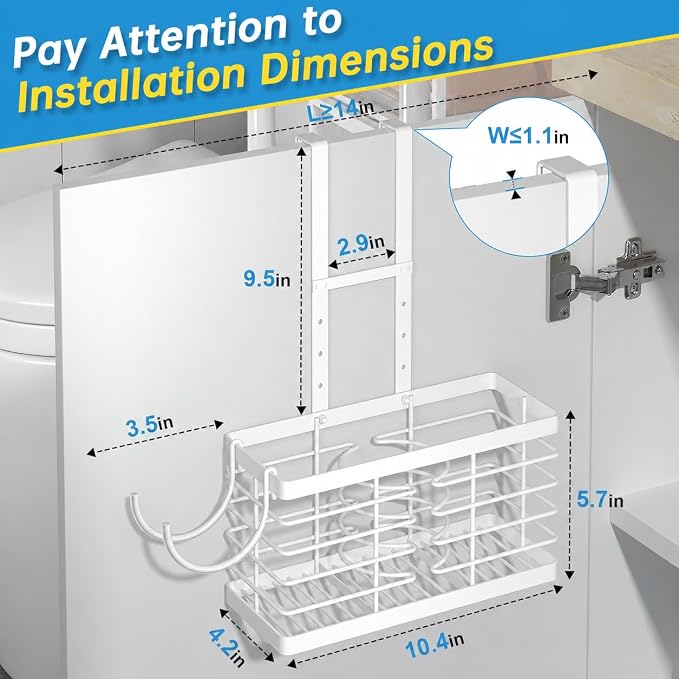 2026 Upgraded 3-in-1 Universal Hair Tool Organizer, L Size, White | Adjustable Height Metal Hair Dryer Holder, Wall Mounted, Over Cabinet Door, Countertop, Bathroom Storage