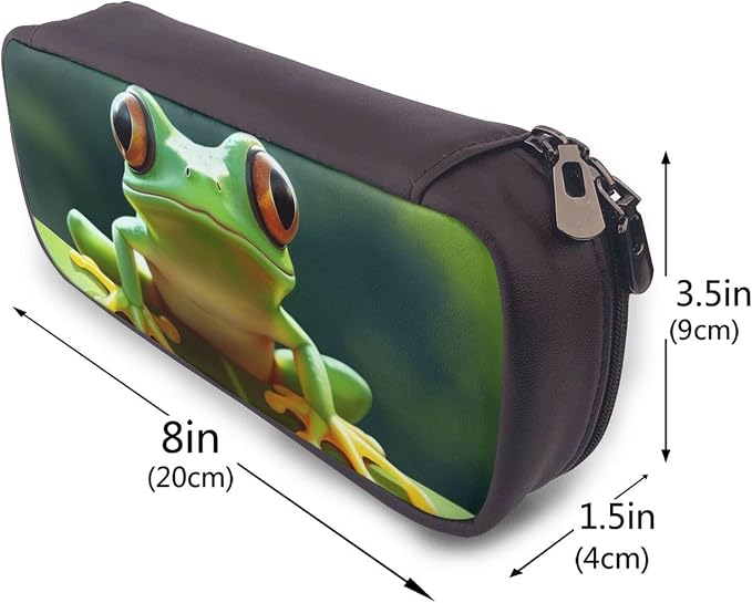Leather Pen Case with Zipper - Aesthetic Pen Holder Cute Frog Pencil Case for Women & Men - Handcrafted Pencil Bag Multi-Functional Travel Cosmetic Case for Work Office Tool Pouch