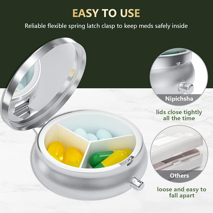 Pill Box, Small Pill Case for Purse & Pocket, Travel Medicine Organizer | Cute Travel Medicine Organizer, Portable Medicine Container Holder to Hold Vitamins, Medication, Fish Oil & Supplement