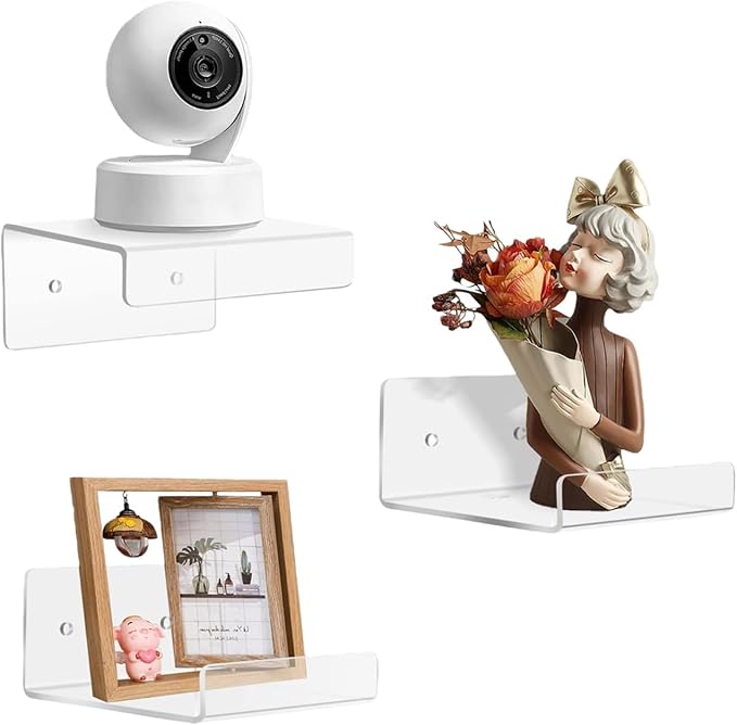 Pack of 3 Wall Mount Shelves for Security Cameras Remote Controls Modern Organization Living Room Bathroom Storage
