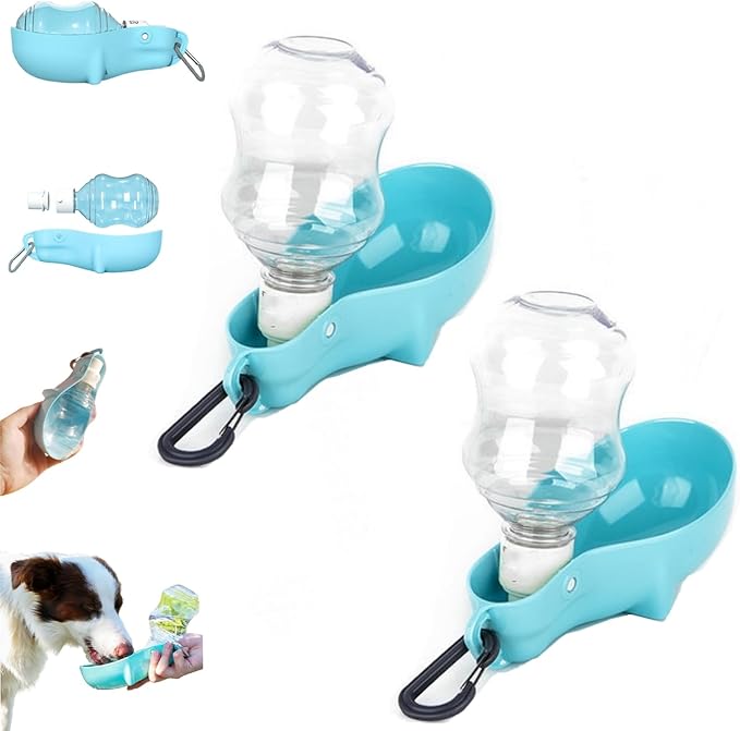 Foldable Pet Water Bottle for Travel, 2 in 1 Portable Dog Water Bottle, Travel Dog Bowls with Food Container, Leak-Proof & Compact Dog Travel, Foldable Pet Water Bottle (Blue-2PCS)