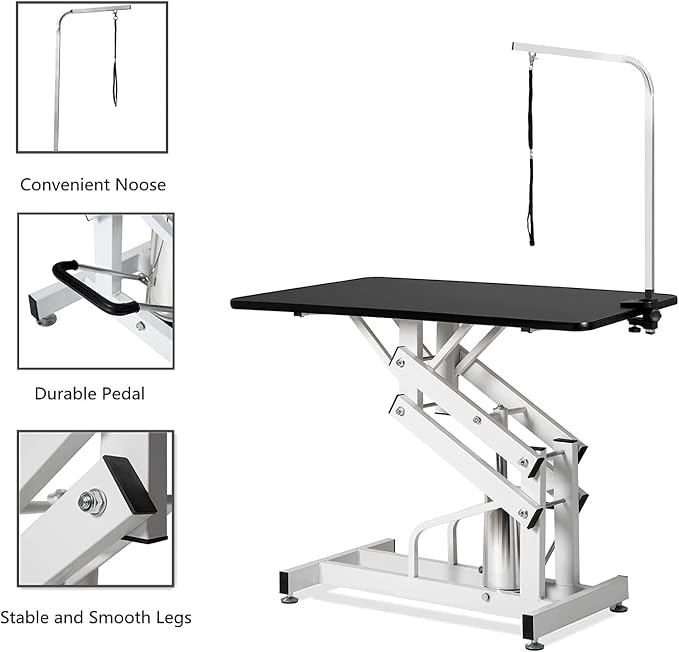 Hydraulic Pet Grooming Table, 42'' Durable Foldable Dog Grooming Table Suitable for Small Medium Large Dogs, Heavy-Duty Pet Grooming Table Drying Table with Adjustable Arms