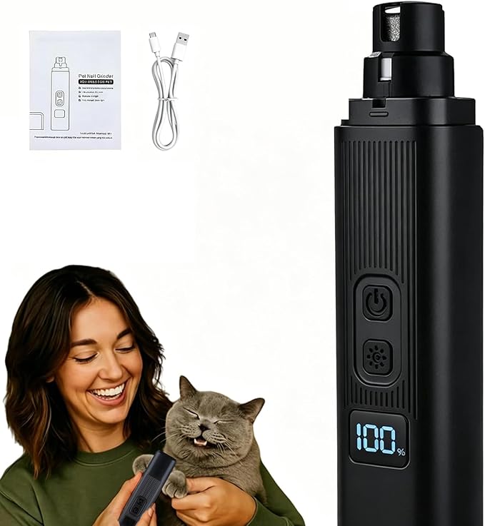 Dog Nail Grinder, Silent Groom Pro Pet Nail Grinder with 2-Speed LED Light, Low Vibration Rechargeable Electric Nail Grinder for Small Dogs & Cats