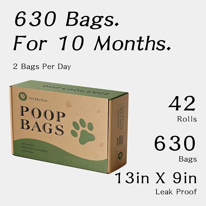 Dog Poop Bags Rolls with Dispenser 630 counts 13x9 in Black | Scented Poop Bags for Dogs Extra Large Guaranteed Leak Proof and Extra Thick, For poop bags for dogs Walking and Cat Litter