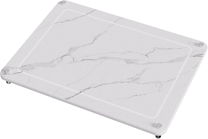 Dish Drying Stone, Water Absorbing Stone Dish Drying Mats for Kitchen Counter, Non-Slip Stone Drying Sink Tray Pad for Dish Bottles Cups, Diatomaceous Earth Sink Caddy Organizer, White Marble