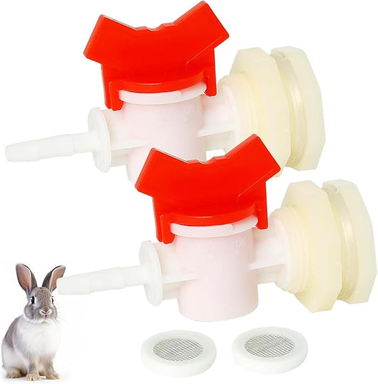 OCQOTAT 2pcs Rabbit Watering System Bucket Connector Kit-Includes Bulkhead Fitting, Barb Ball Valve，mesh Filter Washer for ID 5/16" Hose, Poultry Watering Equipment, Animal Water Dispenser