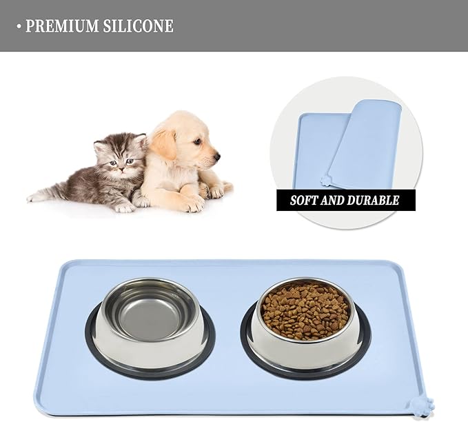 Reopet Waterproof Pet Feeding Mat, Non-Slip Silicone Placemats for Dog Cat Food and Water Bowl, High Raised Edges to Prevent Spills and Protect Floors