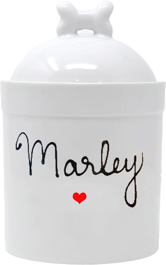 Airtight Pet Treat Container | Dog Cookie Jar Personalized with Name | Small Dog Treat Jar | Customized, Ceramic | With Bone Shaped Lid