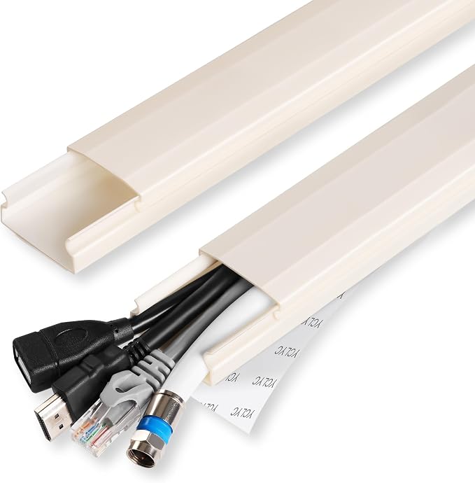 PVC Cord Hider Cable Management Wall, 62.8in TV Cable Hider | Paintable Cable Concealer for Wall Mounted TV, Cable Raceway Beige Wire Hider, Wall Wire Covers for Cords, L15.7inW1.2H0.59in