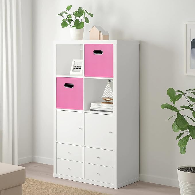 Black Foldable Storage Cubes Bins , Fabric Storage Box Cubes Organizer Baskets with Dual Handles for Home Organizer(Pink)