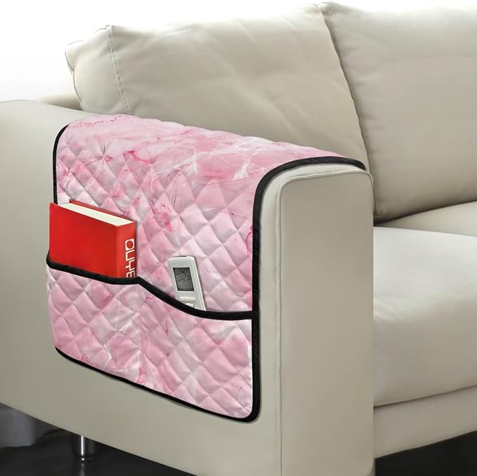 Sofa Arm Rest Covers Couch Arm Covers Stretch Armchair Cover Anti-Stain Sofa Slipcover Office Chair Armrest Protector for Armchair Furniture Protector Pink Marble