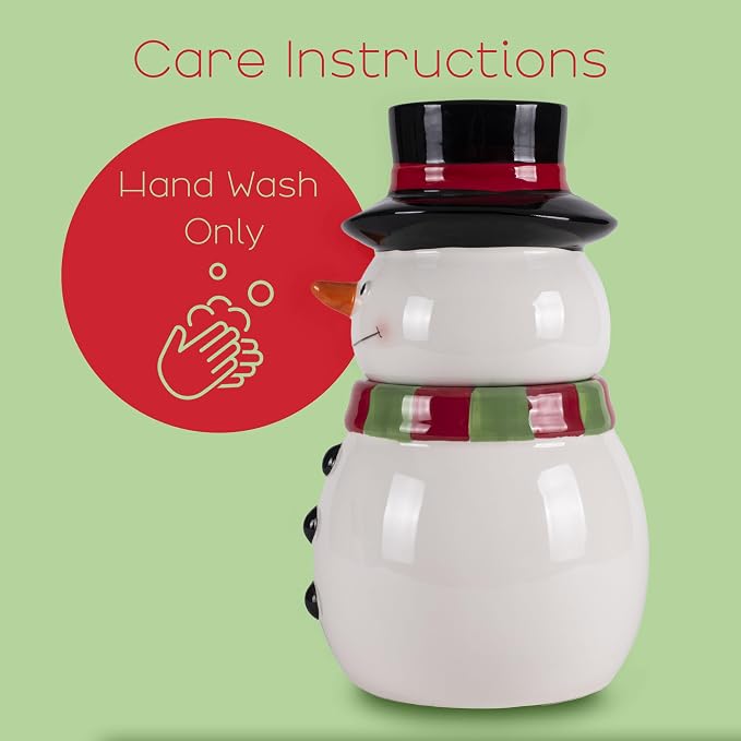 Dolomite Ceramic 11 x 6.5 Christmas Cookie & Candy Jar with Airtight Lid: Perfect for Kitchen Canisters, Pet Treat Containers & Decorative Holiday Storage, Snowman Striped Scarf & Top Hat