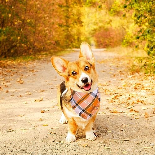 ADOGGYGO Fall Dog Bandana, Plaid Thanksgiving Bandanas for Dogs, Large