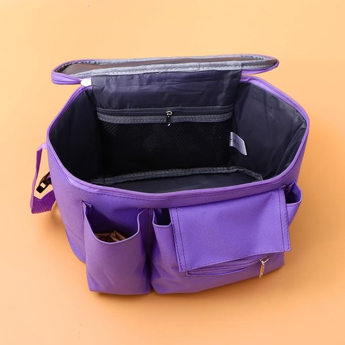 Purple Oxford Fabric Stroller Hanging Storage Bag with Multi-pocket Compact Design for Stroller and Cart Handle, Space Saving Organizer for Outgoings and Business Trips