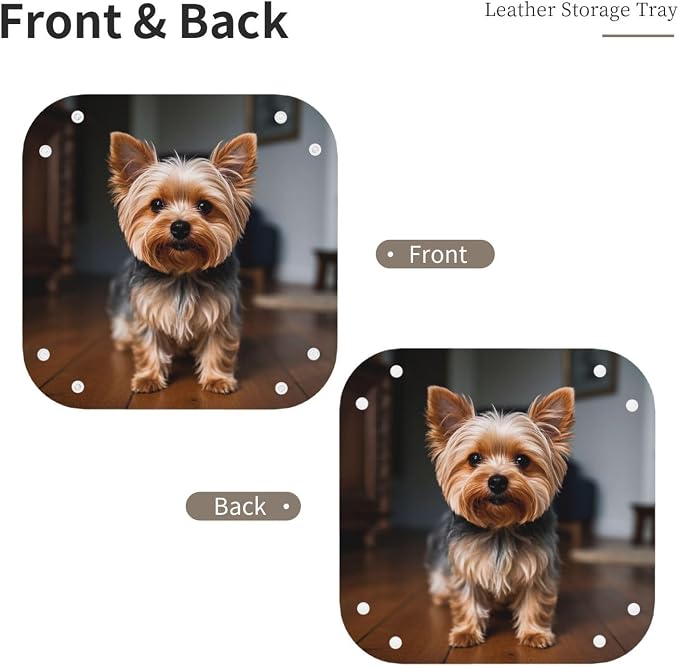 LeatherJewelry Valet Tray for Women Men, Portable Travel Catchall Tray Organizer Dish Plate Cute Pet Yorkie Bedside Vanity Tray Nightstand Caddy Holder for Wallet, Key, Coin