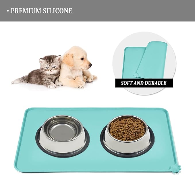 Reopet Waterproof Pet Feeding Mat, Non-Slip Silicone Placemats for Dog Cat Food and Water Bowl, High Raised Edges to Prevent Spills and Protect Floors