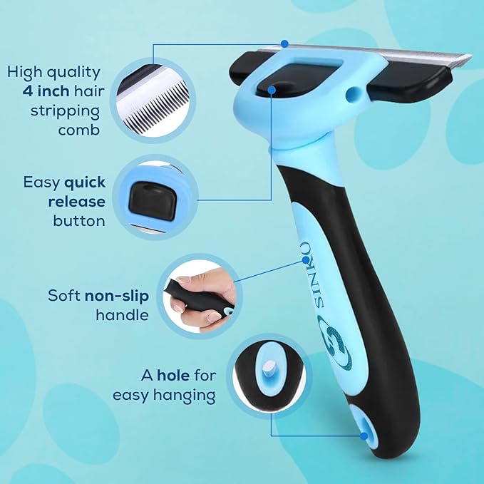 Sinko Deshedding Brush for Dogs & Cats, Pet Grooming Brush, Skin Friendly Deshedding Tool, Dog Brush for Shedding, Effectively Reduces Shedding by up to 95% for Short Medium Long Pet Hair (Blue)