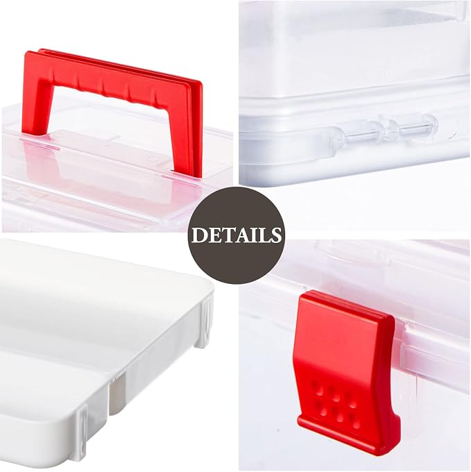 MyGift 10 Inch Clear First Aid Bin with Tray & Quick Access Lid, Red | Keep first aid or medical supplies organized in a clear bin with a detachable tray, quick-access lid flap and portable design