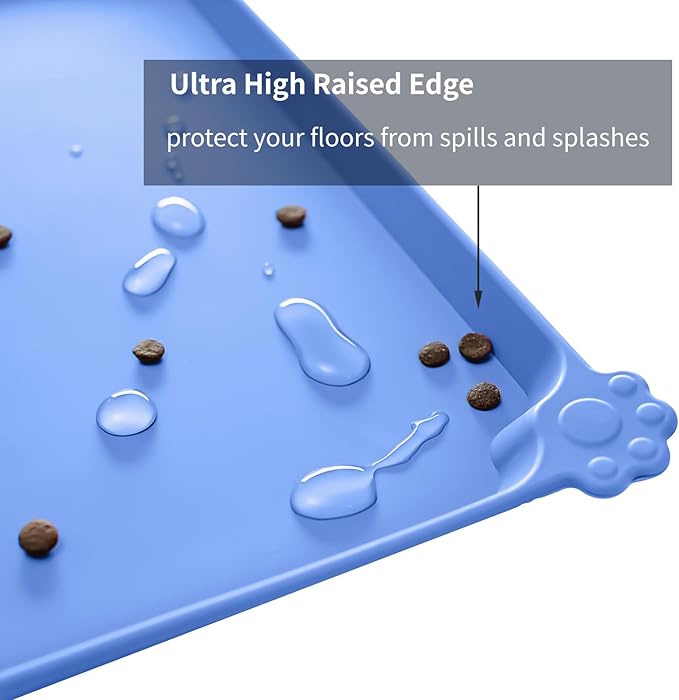 Reopet Waterproof Pet Feeding Mat, Non-Slip Silicone Placemats for Dog Cat Food and Water Bowl, High Raised Edges to Prevent Spills and Protect Floors