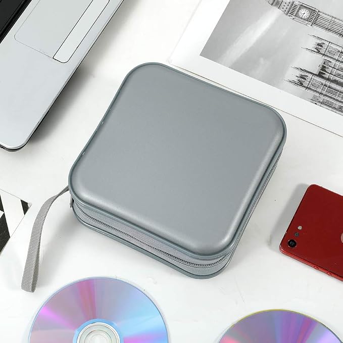 CD Case, 40 Capacity CD DVD Case Wallet Holder Portable Disc VCD Heavy Duty Binder Storage Organizer (Silver)