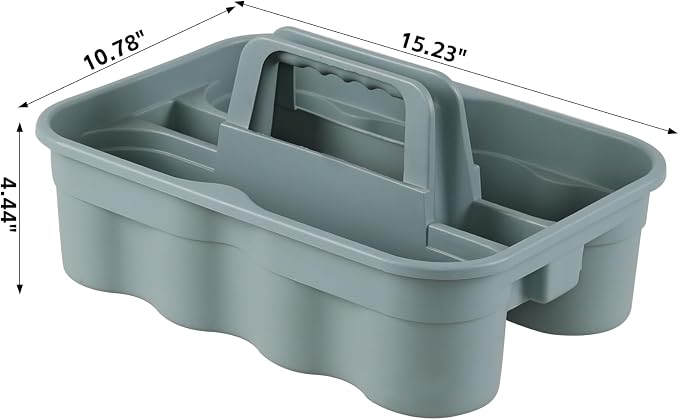 Plastic Cleaning Caddy Set, 2-Compartment Tool Caddy | 4-Pack, Sturdy Grey Plastic, Carry Handle, Ideal for Cleaning Supplies, Craft, and Organizer Storage