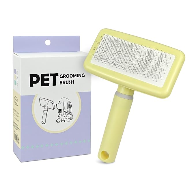 135° Angle Pet Slicker Brush, Ergonomic Handle, Gentle Deshedding & Detangling Brush for Dogs and Cats, Suitable for All Coat Types (Lemon Firefly)