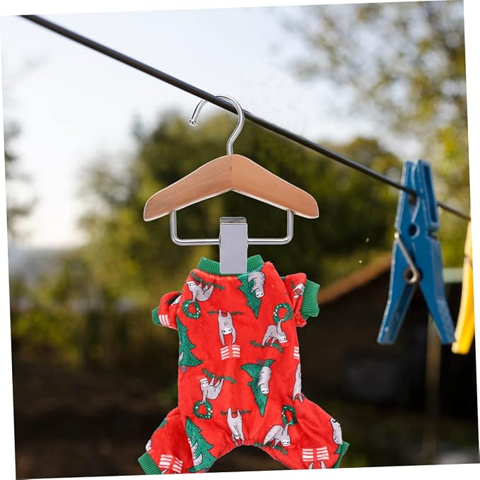 KESYOO 2pcs Wooden PET Apparel Hanger Dog Clothing Hanging Rack Clips Puppy Dress Pants Storage Organizer