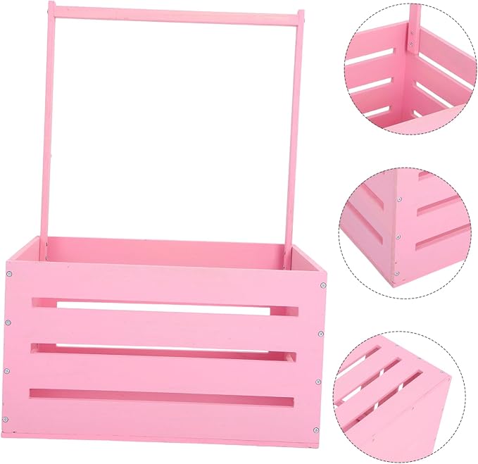UPKOCH Wooden Storage Crate with Handle Versatile Organizer for Shower Newborns Dolls Pets Space Efficient Pink Storage for Parents