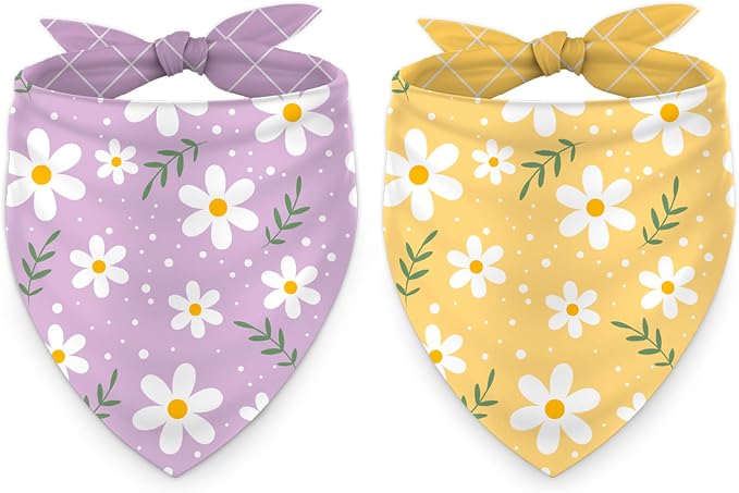 AnyDesign 2 Pcs Spring Floral Dog Bandana Triangle Pet Scarf Cute Boho Daisy Flower Pet Neckerchief Bibs Kerchief for Cat Dog Costume Accessories