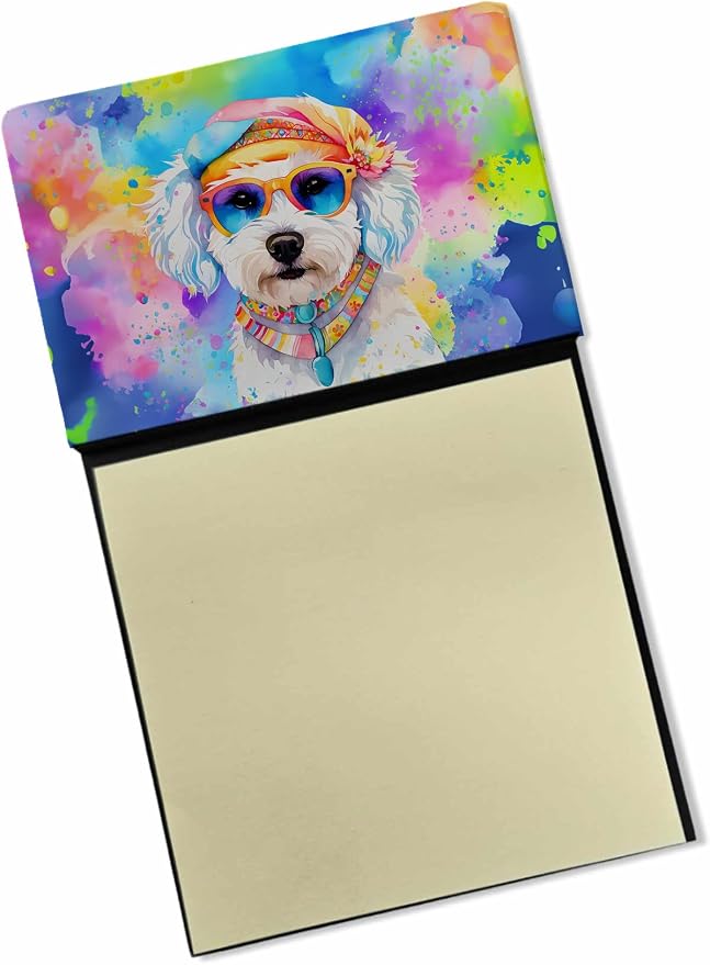 Caroline's Treasures Bichon Frise Hippie Dawg Sticky Note Holder Refillable Dispenser Self-Sticky Note Pads, Memo Pads Blank Desk Accessories