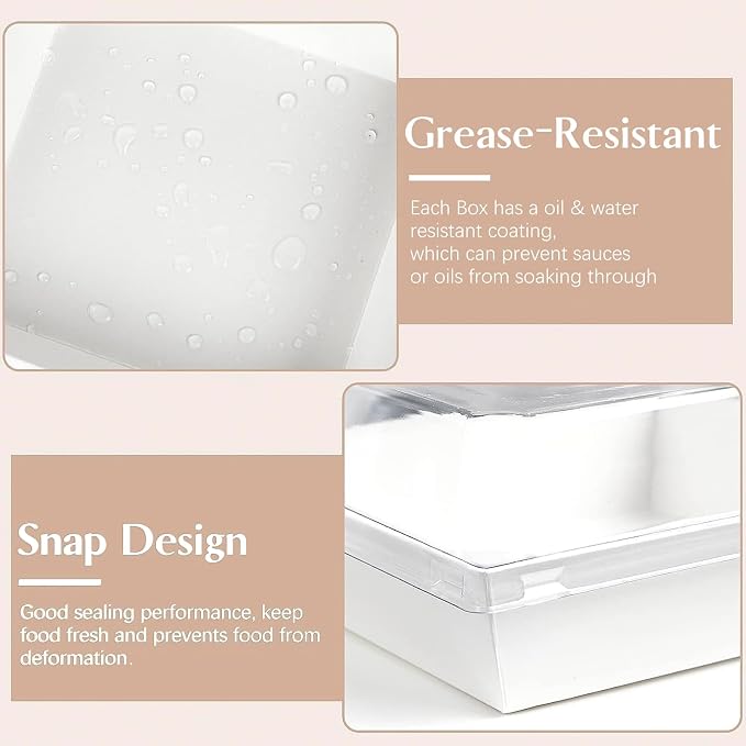 ZORRITA 100 Pack 5 Inch Paper Charcuterie Boxes with Clear Lids, White | Small, Square, To Go Food Containers, Bakery Boxes, For Mini Cake, Desserts, Cookies, Sandwiches, Strawberries