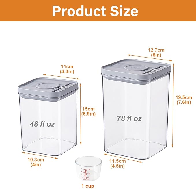 Airtight Dog Treat Jars Set of 2 |78oz+48oz POP Dog Cat Food Container with Lids,Plastic Pet Treat Canister,Puppy Food Kibble Cookie Bin-Keep Food Fresh Crispy-BPA free