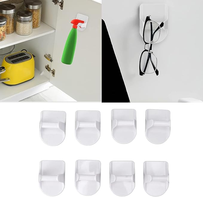 8 Pack Spray Bottle Holder Wall Mount with Strong Adhesive ABS Hanger for Cabinet Organization and Space Saving Storage