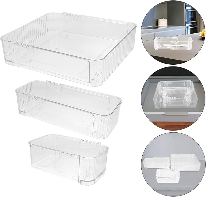 BESPORTBLE 3pcs Clear Drawer Organizer Trays Pet Storage Dividers for Kitchen Office Desk Transparent Storage Bins for Efficient Cabinet Drawer Organization