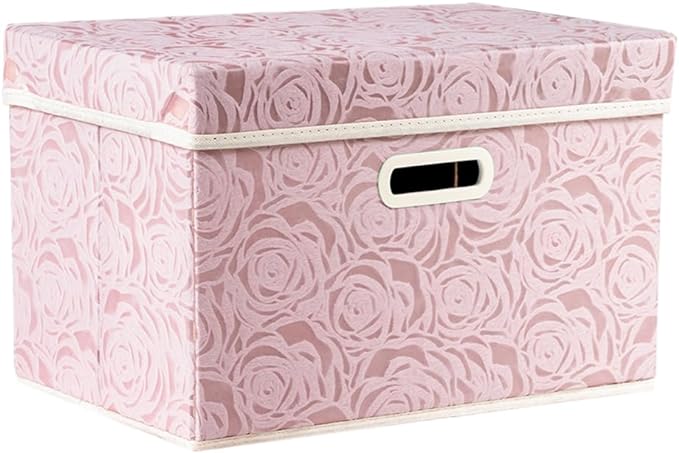 Collapsible Storage Boxes with Lids Fabric Decorative Storage Bins Cubes Organizer Containers Baskets with Cover Handles Divider for Bedroom Closet Living Room 14.9x9.8x9.8 Inch 1 Pack