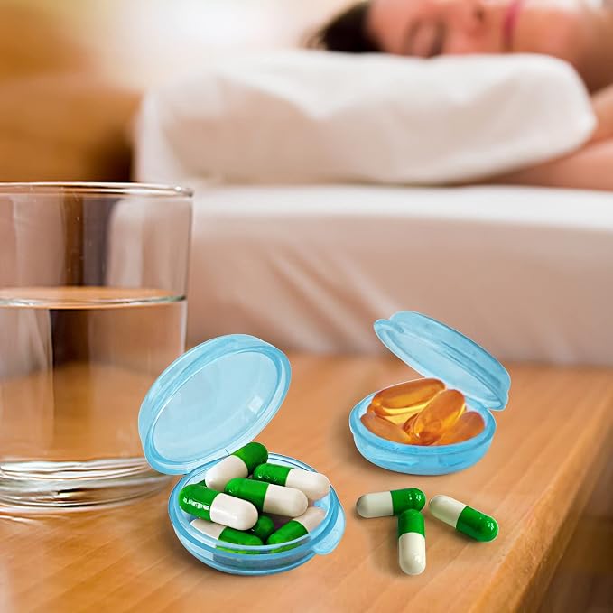UHOUSE Small Pill Box (3 Pack), Daily Mini Pill Organizer Portable for Purse Pocket,Travel Pill Case Medicine Storage Container Earplug Case(Blue)
