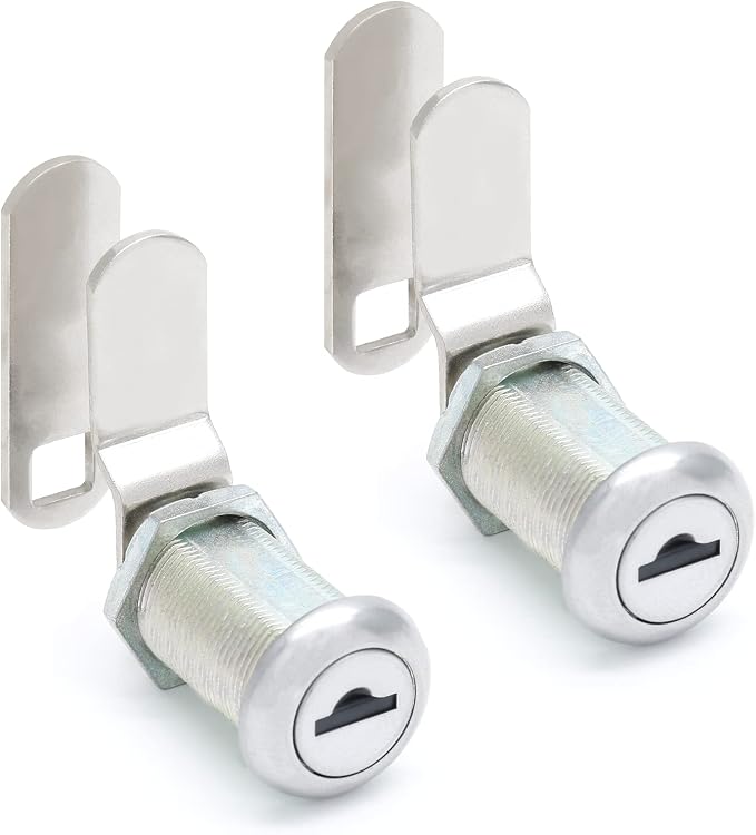 2 Pack 1-1/8" Cabinet Cam Lock Keyed Alike, Nickel RV Mailbox Lock | Zinc Alloy Nickel-Plated, Waterproof Cap, Includes Offset And Straight Cam, For Drawer Tool Box RV