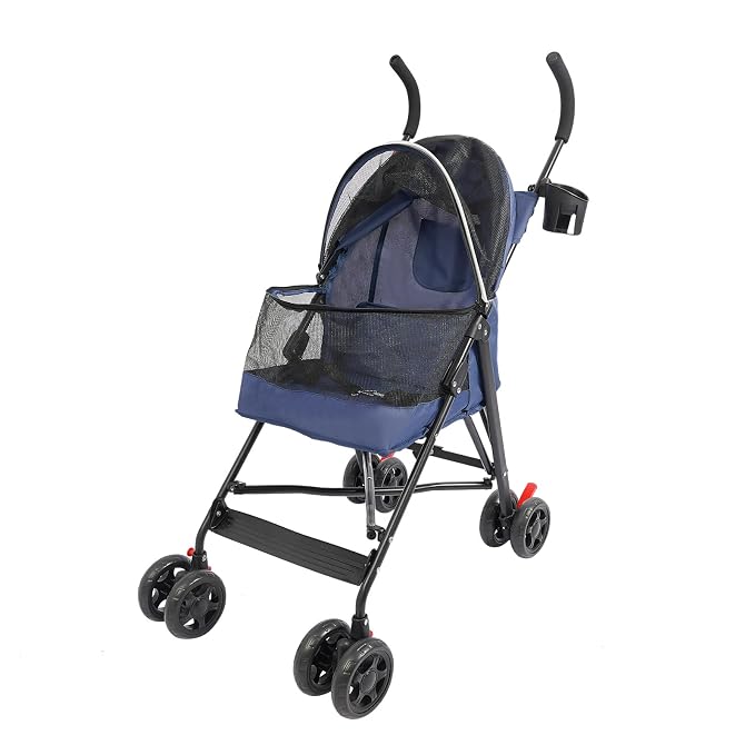 Pet Stroller, Foldable Pet Travel Stroller with Weather Cover, 2 Wheels Pet Strolling Cart for Small Medium Dogs Cats with Cup Holder Breathable Visible Mesh Outdoor Stroller for All-Season (Blue)