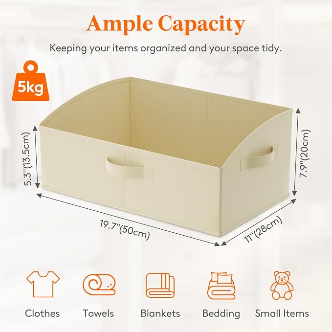 Lifewit Trapezoid Closet Storage Bin for Shelf, 6 Packs 23L, Beige | Non-woven Closet Organizer Baskets with Handles, Foldable Clothes Containers Boxes for Clothing, Book, Purse, Extra Large