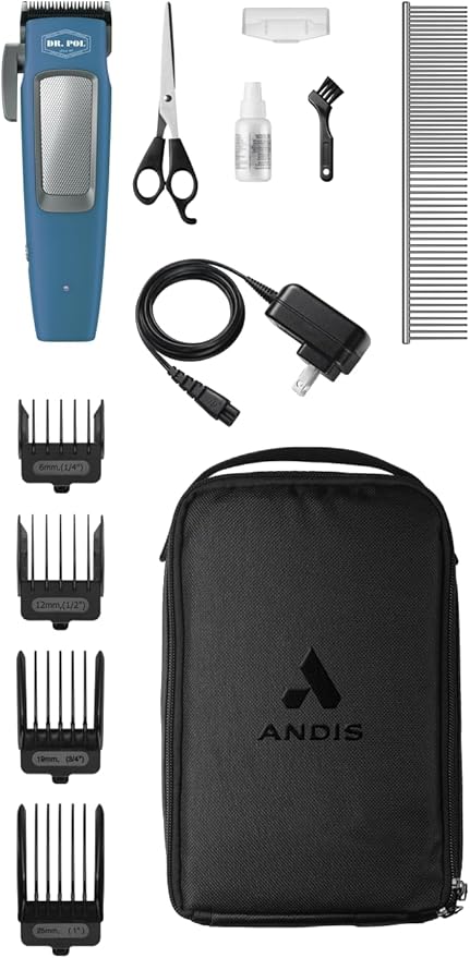 Andis Dr. Pol Easy Clip Cordless II Clipper Kit, Lightweight, Powerful Lithium-Ion, Universal Grooming on Light to Medium Coats with Adjustable Titanium-Coated Blade, Blue, 561125