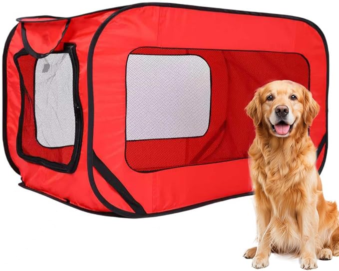 36 Inch Foldable Dog Kennel for Large Dogs, Portable Waterproof Pop-Up Pet Crate, Indoor Outdoor Travel Car Seat Kennel (Red)